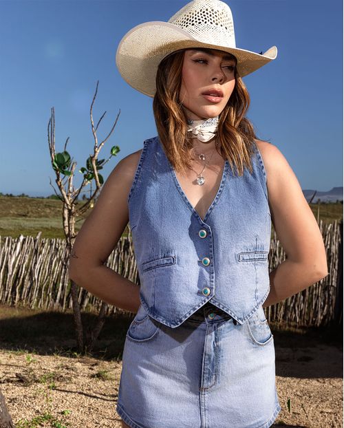 Colete Jeans Feminino Ana Castela 24368 Sky Claro