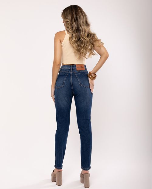 Calça Jeans Mom Feminina Cintura Alta Básica com Elastano 23916 Escura