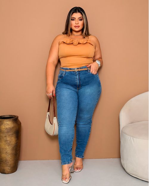 Calça Jeans Skinny Hot Feminina  Plus Cintura Alta  24494 Sky Médio