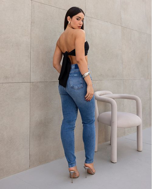 Calça Jeans Feminina Mom Básica Cintura Alta 00264 Sky Médio