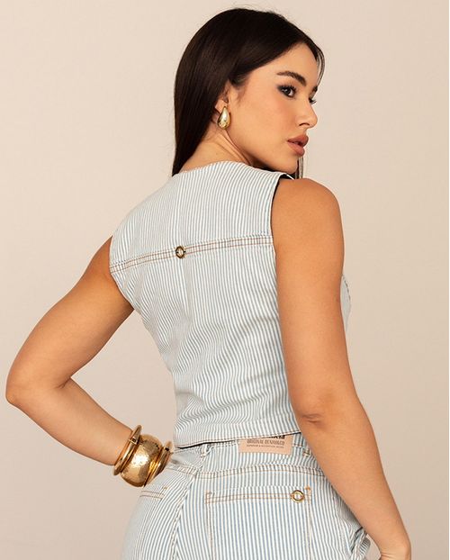 Colete Jeans Feminino Listrado 24646 Listrado Claro