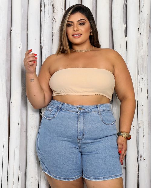 Bermuda Jeans Feminina Meia Coxa Plus Size Cintura Alta 24602 Média
