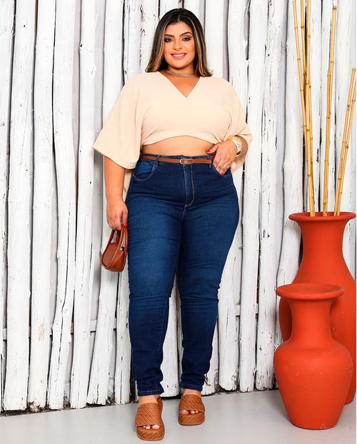 Calça Jeans Feminina Skinny Hot Plus Size Cintura Alta  24497 Escura