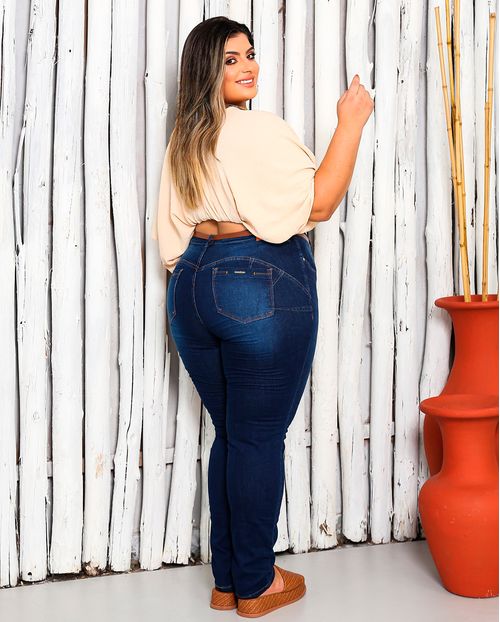 Calça Jeans Feminina Skinny Hot Plus Size Cintura Alta  24497 Escura