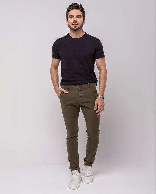 Calça Sarja Chino Masculina Básica 22938 Verde Militar