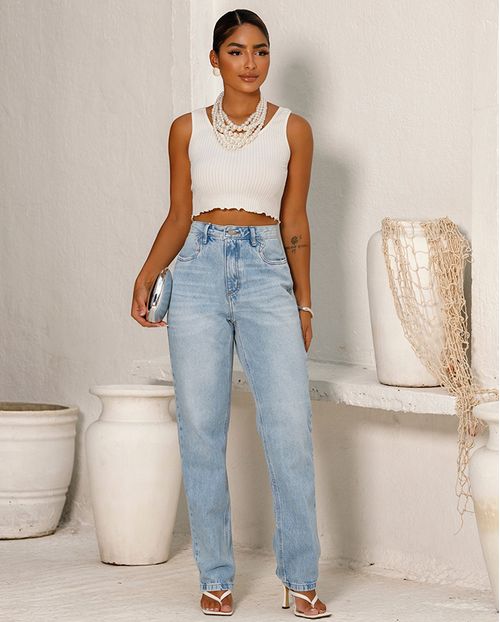 Calça Jeans Reta Feminina Cintura Alta Ana Castela 24409 Clara