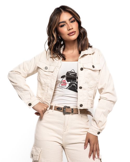 Jaqueta Jeans Feminina Cropped 09902 Off White