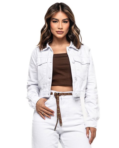 Jaqueta Sarja Cropped Feminina Básica 23787 Branca