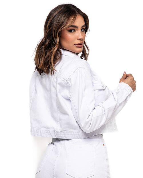 Jaqueta Sarja Cropped Feminina Básica 23787 Branca