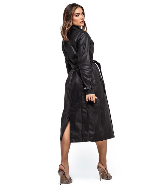 Trench Coat Material Sintético Resinado Feminino 23783 Preto