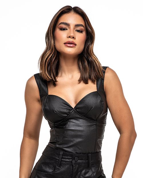 Top Feminino em Material Sintético Regata 24629 Preto