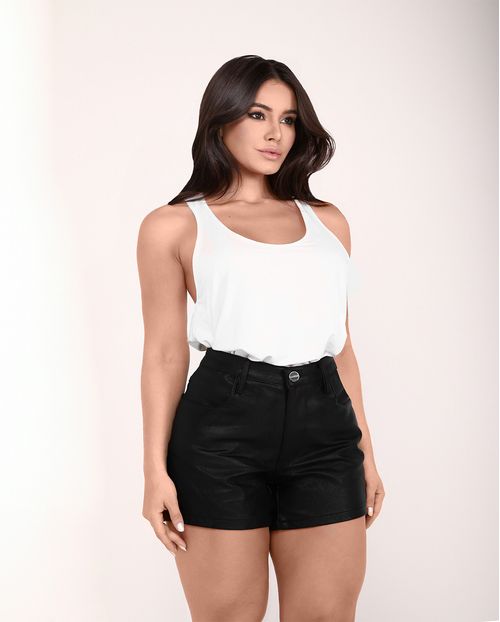 Shorts Mom Material Sintético Feminino 24614 Preto