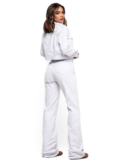 Calça Jeans Wide Leg Feminina Cintura Alta Básica com Elastano 28000 Branco