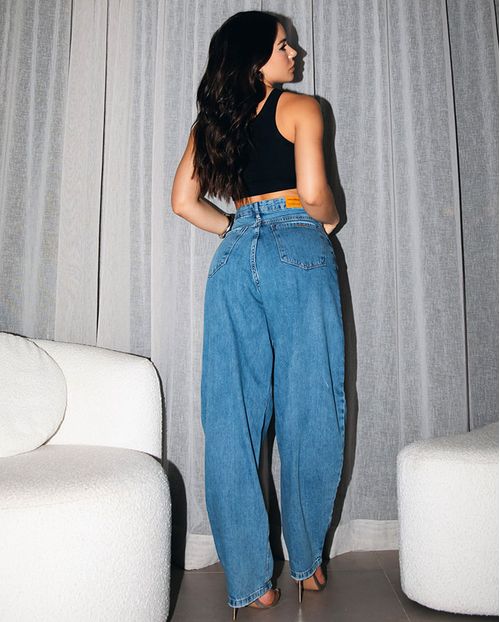 Calça Jeans Barrel Feminina Cintura Alta Básica 24375 Média