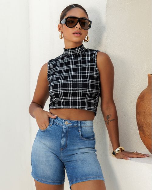 Shorts Jeans Feminina Meia Coxa 24586 Sky Médio