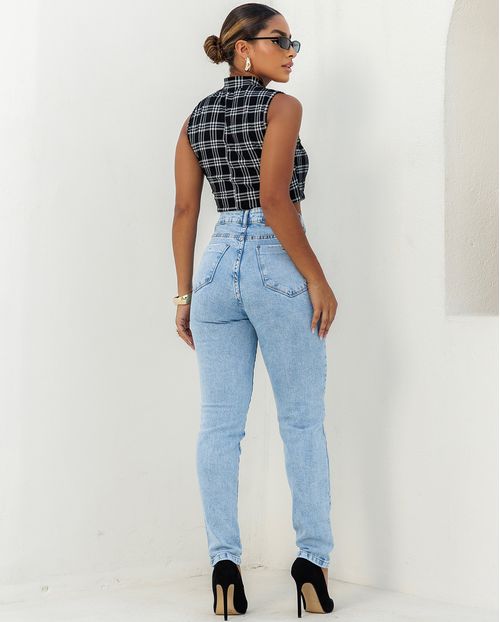 Calça Jeans Mom Feminina Básica 00266 Sky Médio