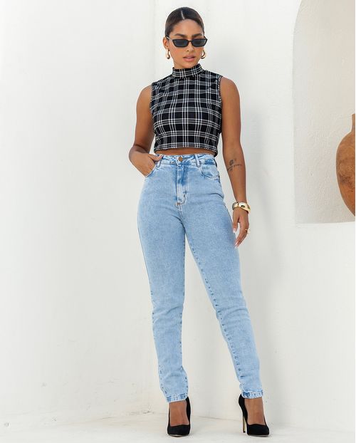 Calça Jeans Mom Feminina Básica 00266 Sky Médio