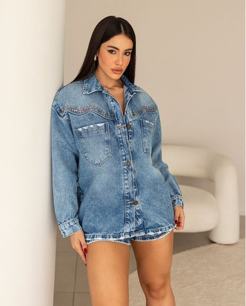Jaqueta Jeans Feminina Oversized Ana Castela 24417 Média