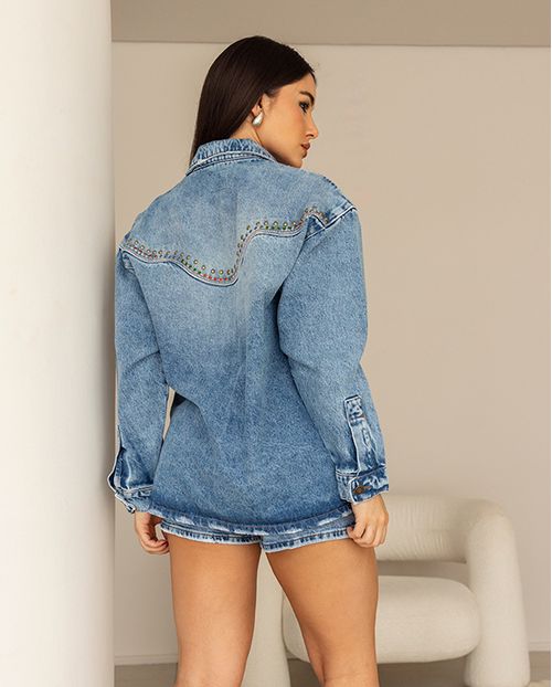 Jaqueta Jeans Feminina Oversized Ana Castela 24417 Média