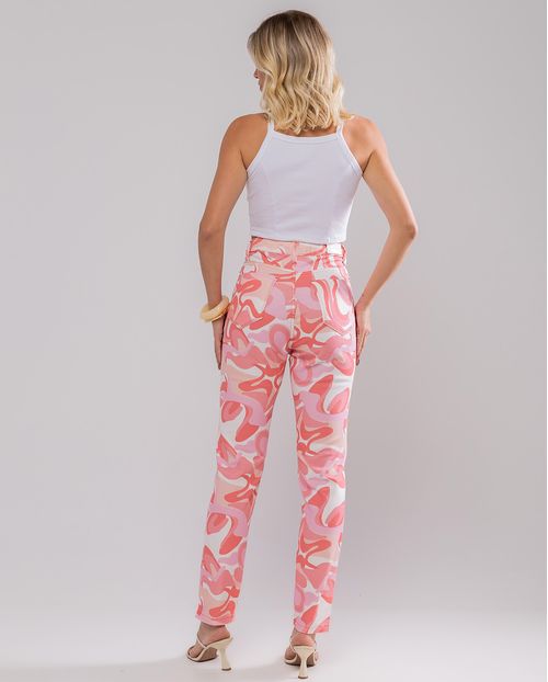 Calça Feminina Mom com Elastano 22425 Estampado Rosa