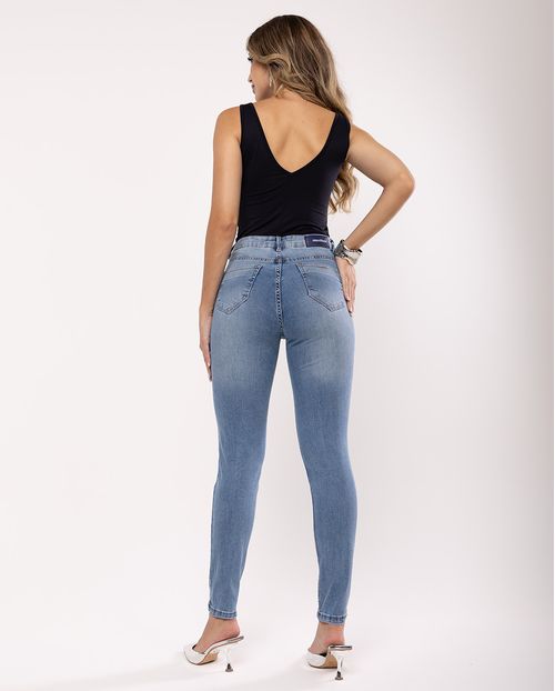 Calça Jeans Skinny Feminina Cintura Média Detalhe Barra 23716 Média