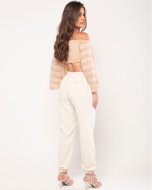 Calça Linho Jogger Feminina Cintura Alta Básica 23553 Linho
