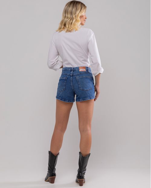 Shorts Jeans Mom Feminino Cintura Média com Bordado Ana Castela 24297 Média