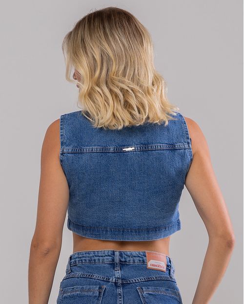 Colete Jeans Feminino com Recorte Ana Castela 24317 Média