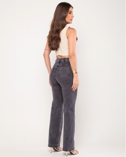 Calça Jeans Wide Leg Feminina Cintura Alta Básica com Elastano 28000 Vintage