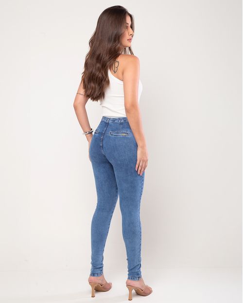 Calça Jeans Skinny Hot Pants Feminina Cintura Alta com Cós Diferenciado 22219 Média