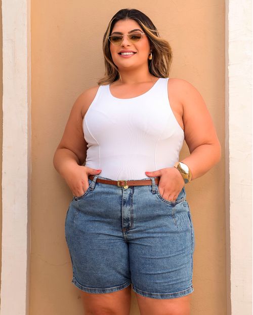 Bermuda Jeans Meia Coxa Feminina Plus Size com Cinto 24555 Sky