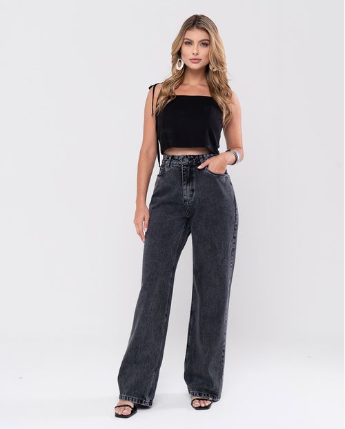 Calça Jeans Wide Leg Feminina Cintura Alta Básica Algodão 29000 Vintage