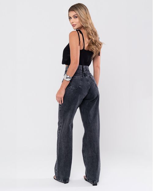 Calça Jeans Wide Leg Feminina Cintura Alta Básica Algodão 29000 Vintage