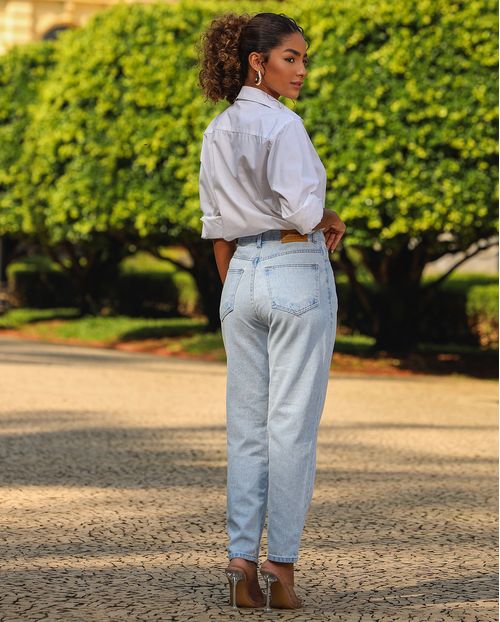 Calça Jeans Mom Feminina Cintura Alta 101vibes Algodão 00101 Sky Claro