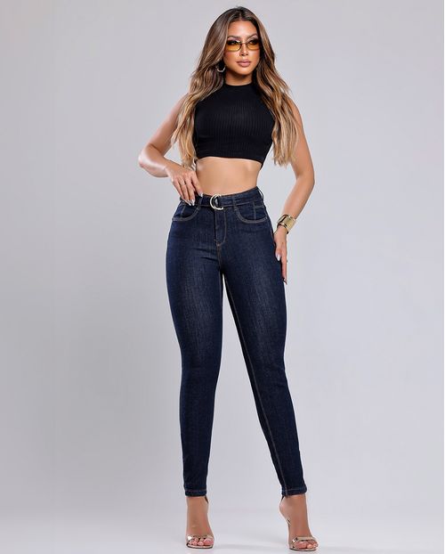 Calça Jeans Fem Skinny Inter com Cinto 24468 Amaciado