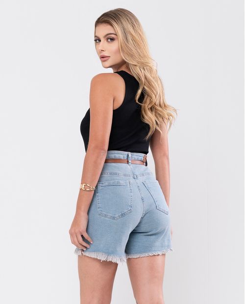 Shorts Jeans Mom Feminino Cintura Alta com Cinto 24186 Sujinha