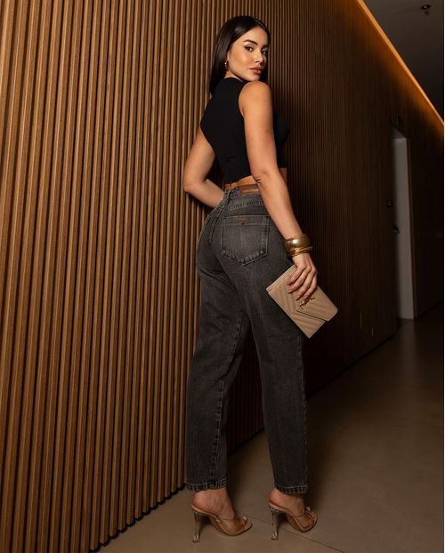 Calça Jeans Mom Feminina Básica Cintura Alta 00134 Vintage