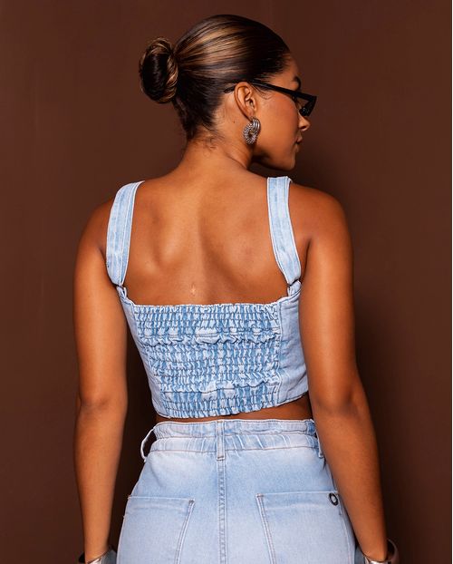 Top Jeans de Alça Feminino com Zíper Lateral 23230 Clara