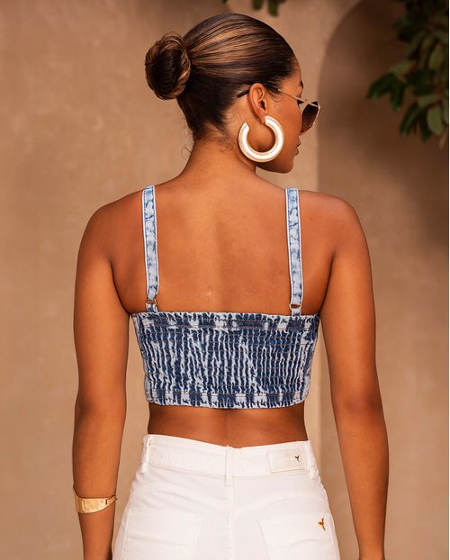 Top Jeans com Zíper Frontal e Bordado Estrela 23945 Sky