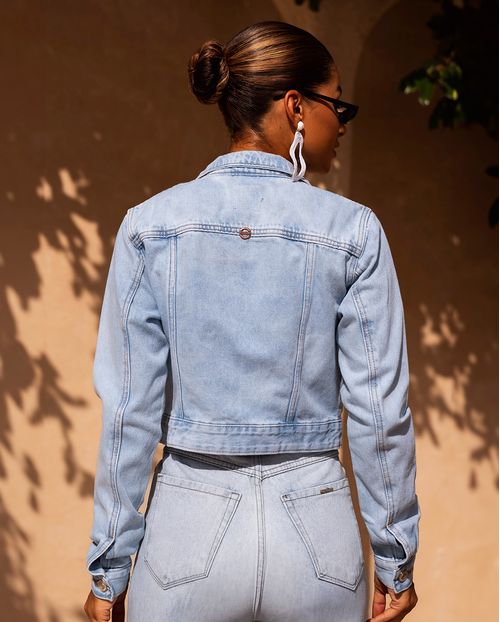 Jaqueta Jeans Cropped Feminina Básica 23552 Marmorizado