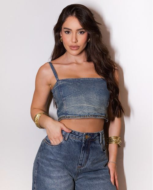 Top Jeans Feminino com Aplicação Ana Castela 24412 Sujinha