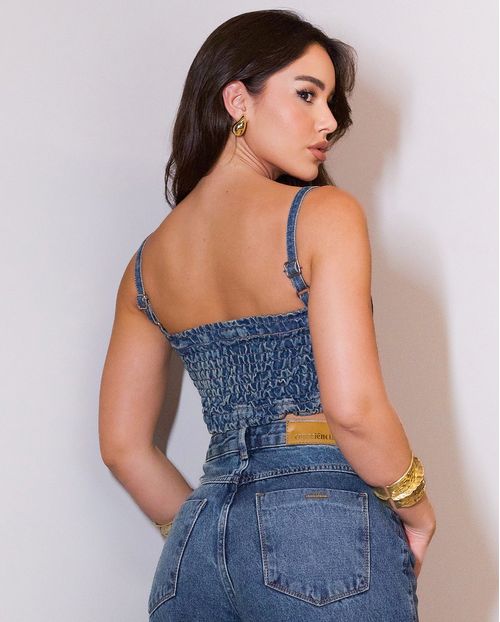 Top Jeans Feminino com Aplicação Ana Castela 24412 Sujinha