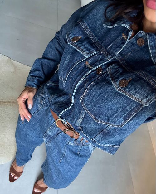 Jaqueta Jeans Cropped Feminina Básica 00901 Escura