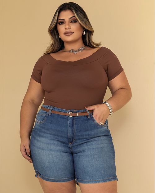 Bermuda Jeans Meia Coxa Feminina Plus Size com Cinto 24558 Sky