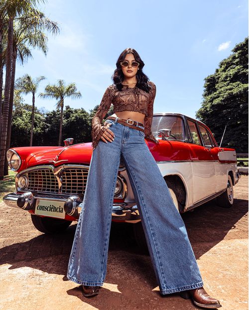Calça Jeans Wide Leg Feminina Relaxed Cintura Baixa 29909 Sky Médio