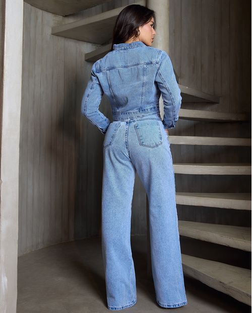 Calça Jeans Wide Leg Feminina Cintura Alta Básica Algodão 29000 Sky Médio