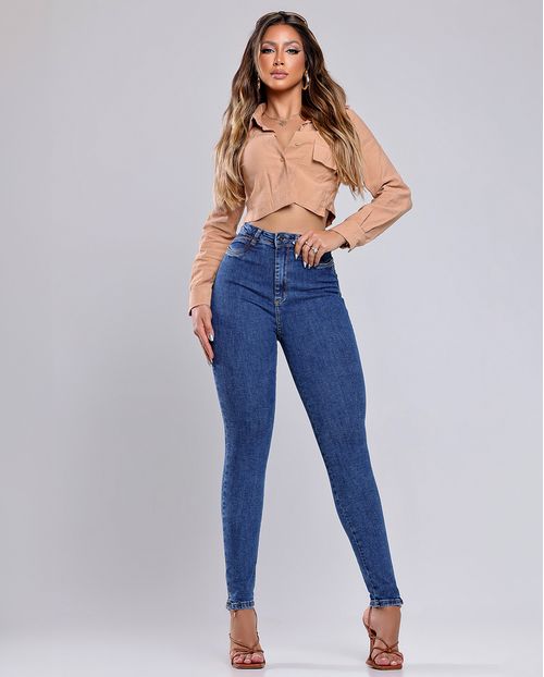 Calça Jeans Feminina Hot com Pala Curva 24587 Sky Escuro