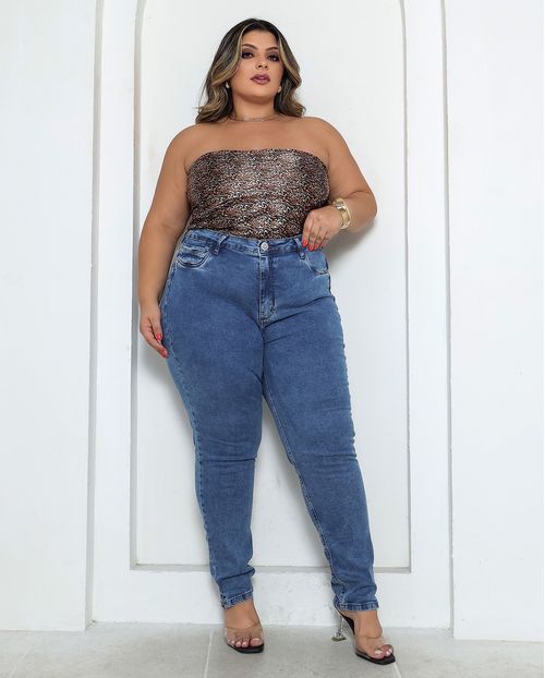 Calça Jeans Hot Fem Plus com Abertura Na Barra Cintura Alta  24499 Sky