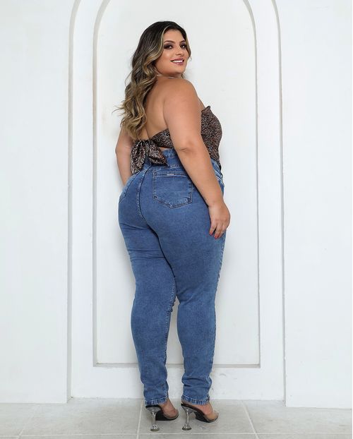 Calça Jeans Hot Fem Plus com Abertura Na Barra Cintura Alta  24499 Sky