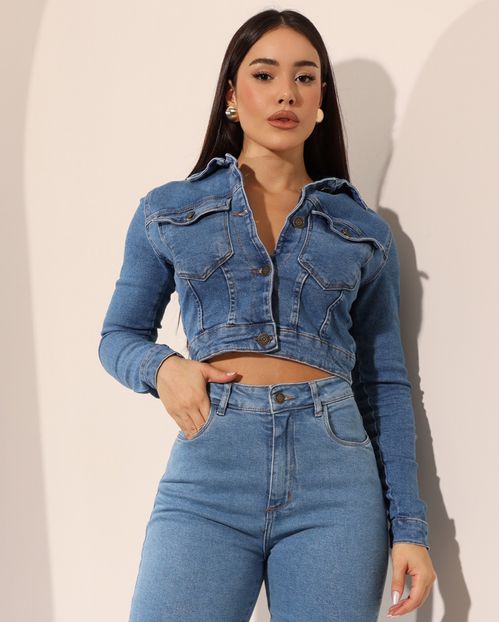 Jaqueta Jeans Cropped Feminina 09901 Média